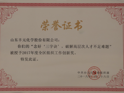 臺兒莊區(qū)組織工作創(chuàng)新獎(jiǎng)